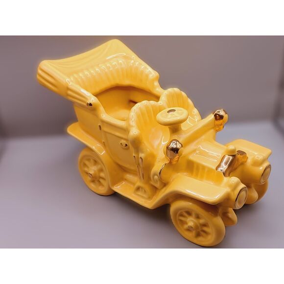 Oriole Brand Vintage Mustard Yellow with Gold Trim Convertible Car Planter - Picture 8 of 15